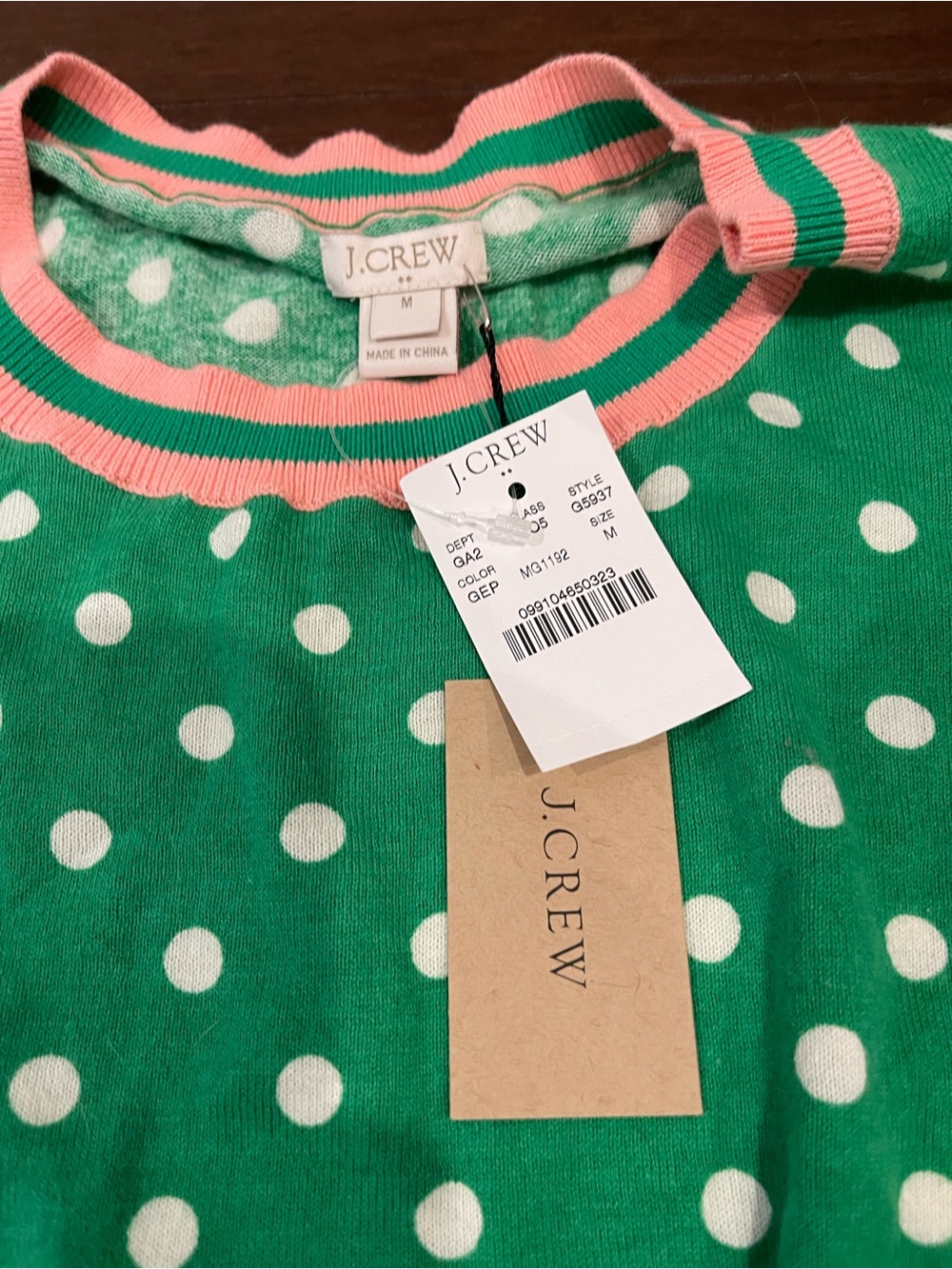 j crew mercantile factory green sweater polkadots pink trim nwt medium - Picture 2 of 8